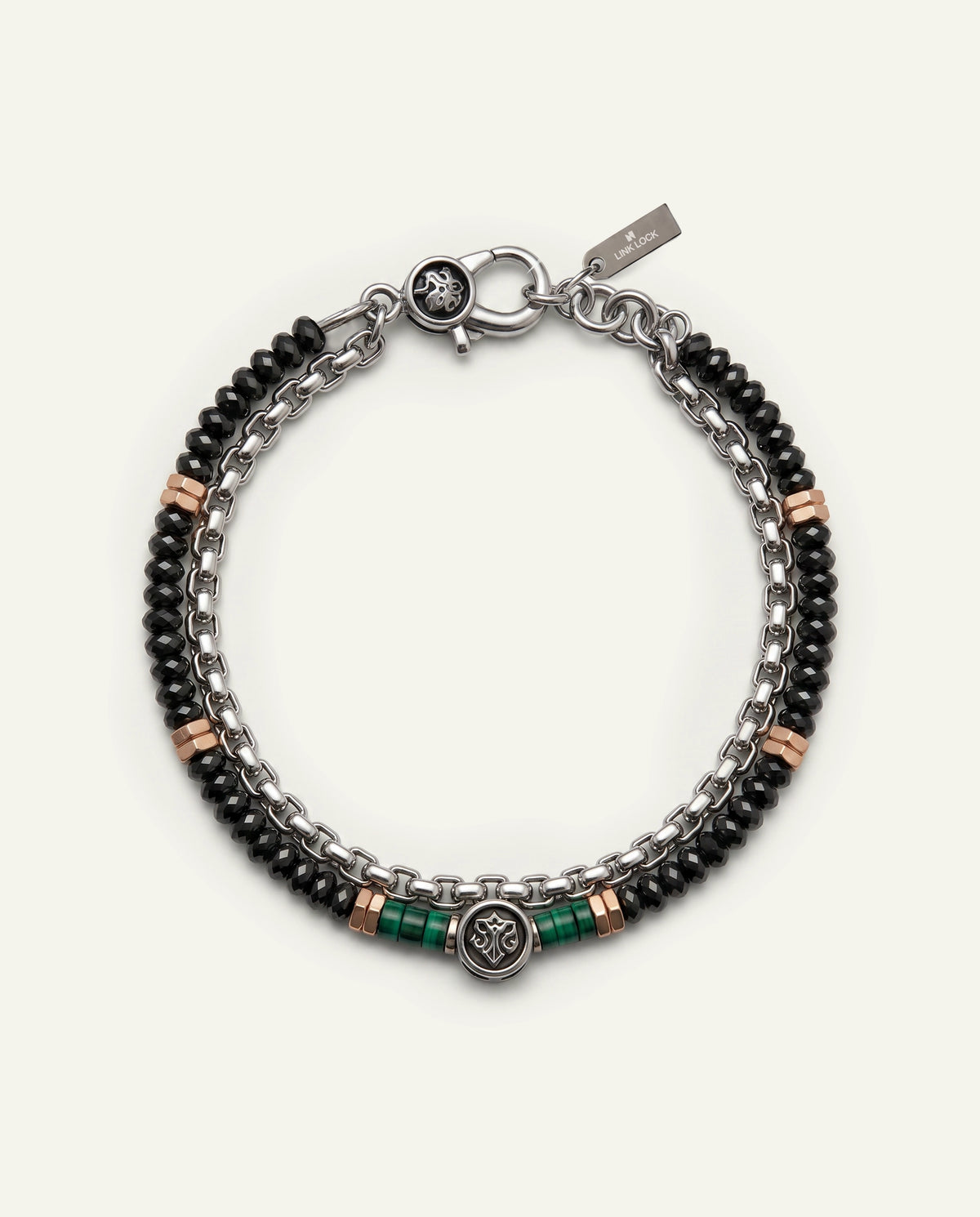 Link N Lock® Men's Synthetic Malachite & Hematite Beaded Bracelet