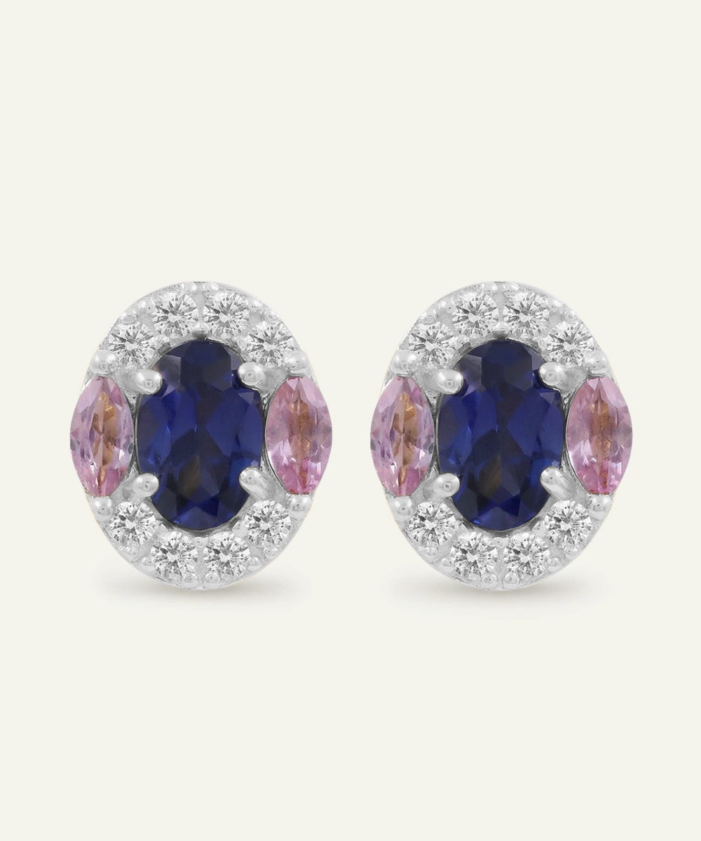 Love Spell® Sapphire Lab-Grown Diamond Halo Earrings in Sterling Silver alternate view