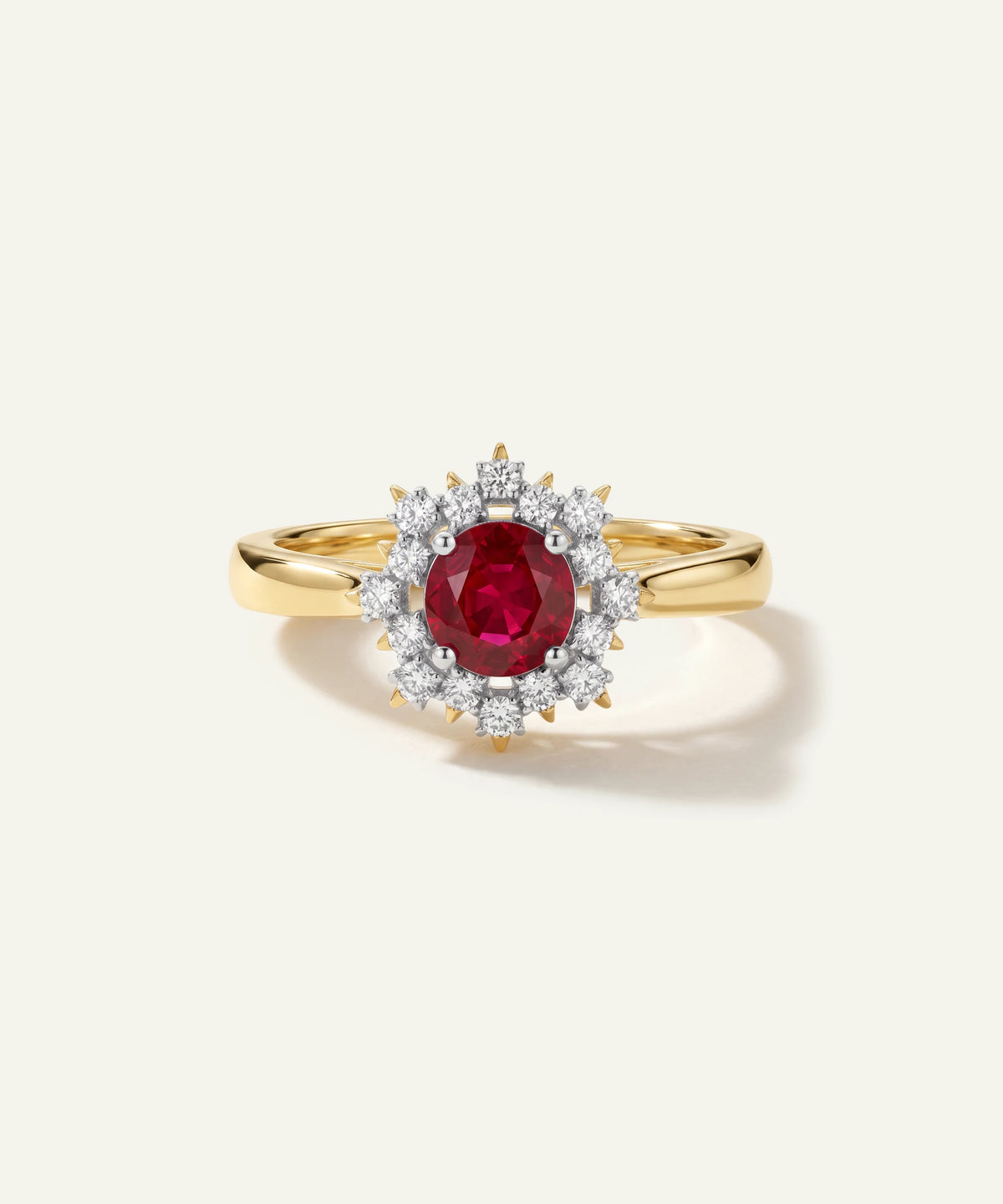 Aanika V® ruby & diamond round halo ring at Valliani Jewelers