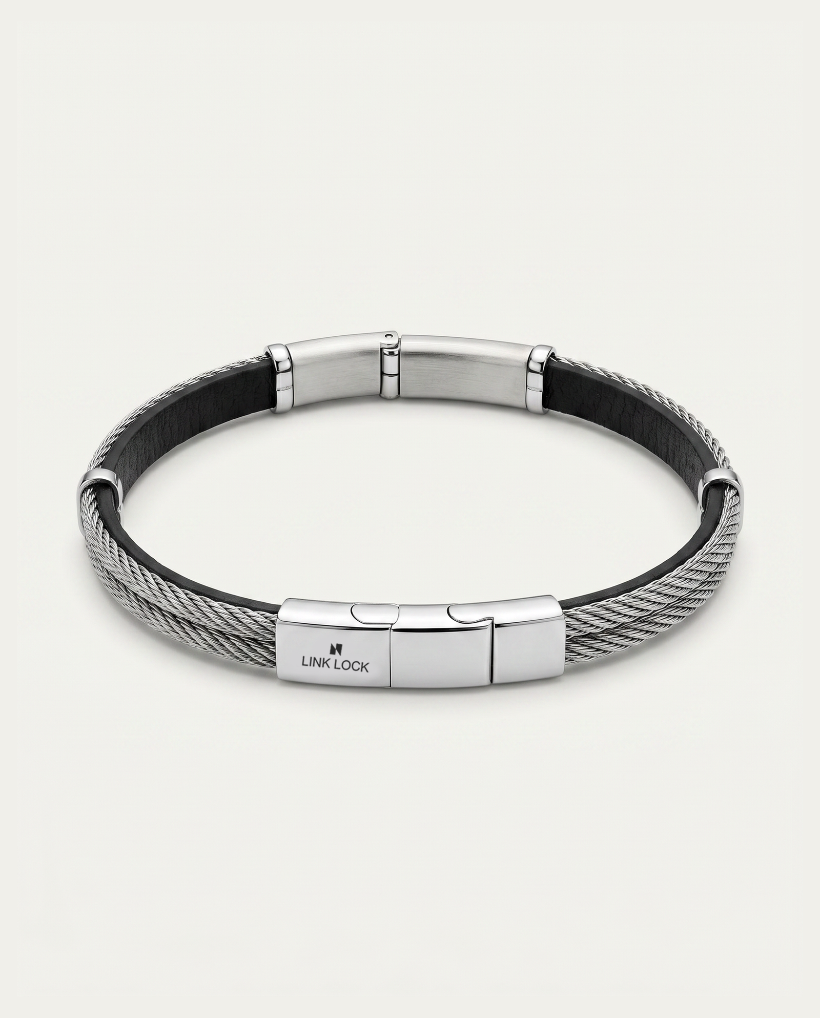 Link N Lock® Black Leather ID Bracelet