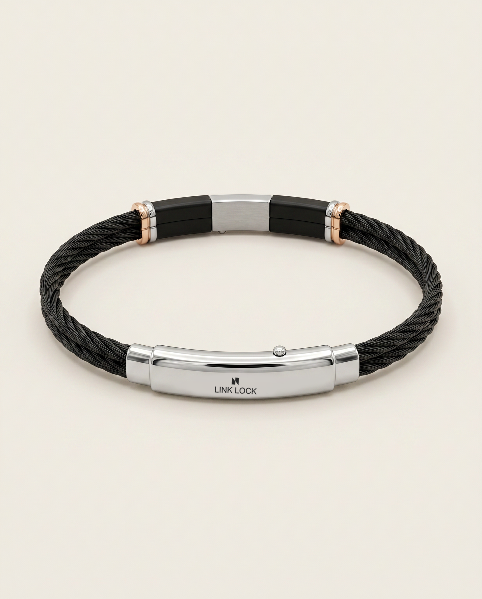 Link N Lock® Black Leather With Steel ID Bracelet