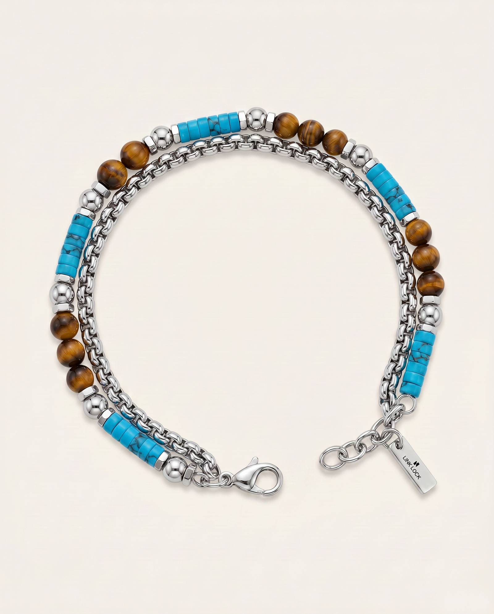 Link N Lock® Turquoise & Tiger's Eye Beaded Bracelet