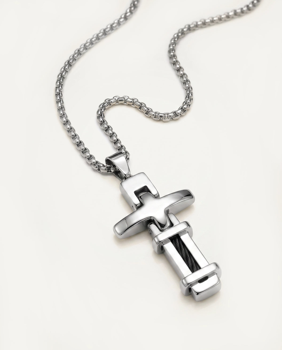 Men's stainless steel cross pendant with lobster clasp