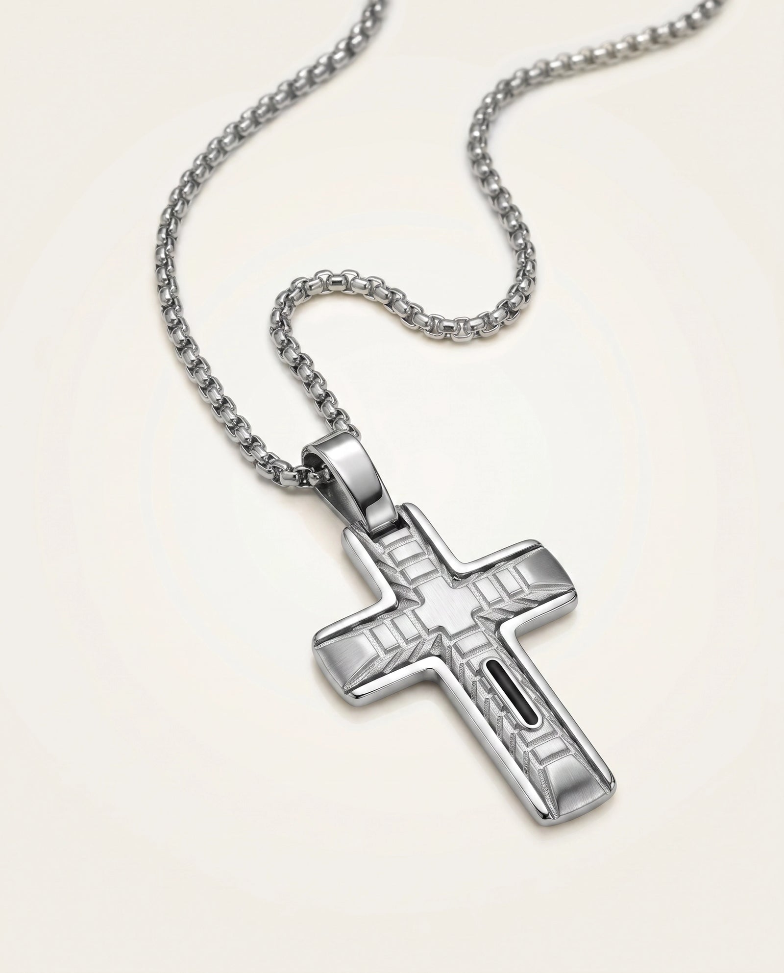 Men's stainless steel cross pendant with lobster clasp
