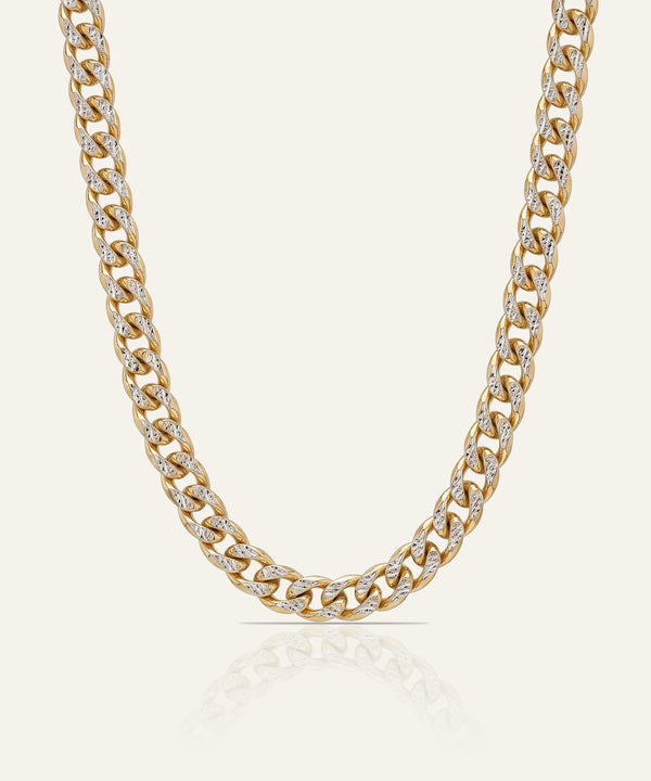 Silver chain necklace on a white background