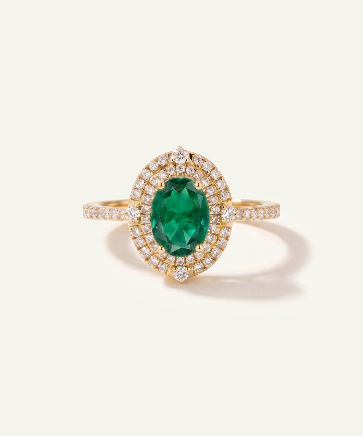 Aanika V® emerald & diamond double halo ring at Valliani Jewelers