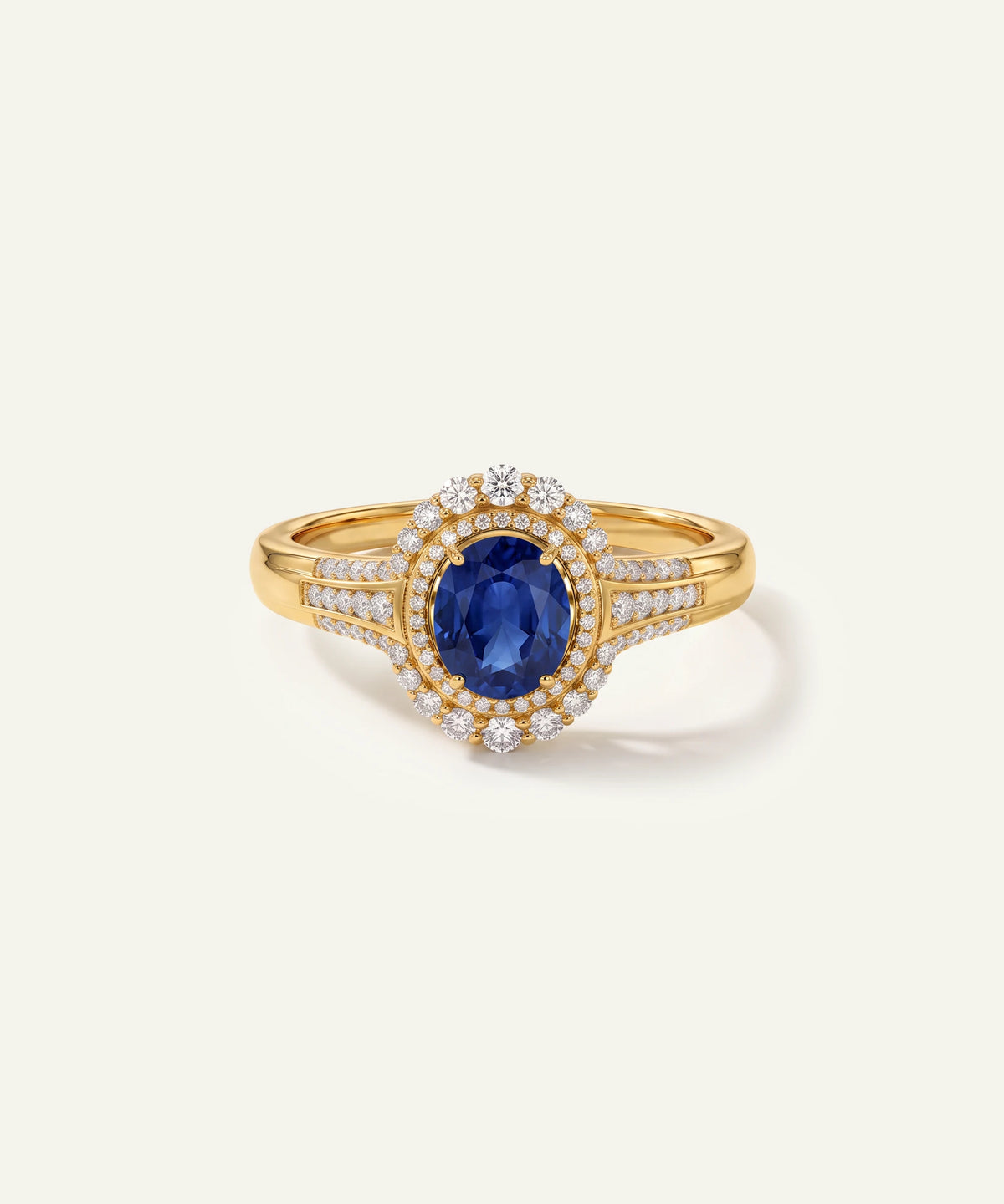 Aanika V® sapphire & diamond oval double halo ring at Valliani Jewelers