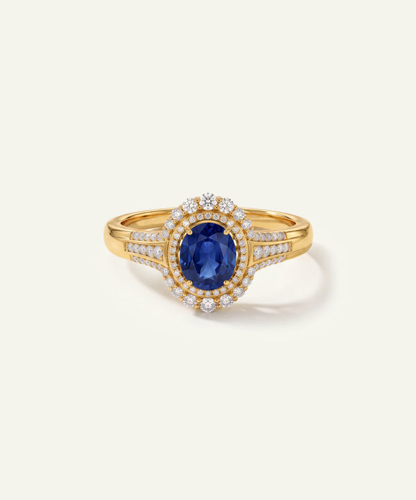 Aanika V. Sapphire & Diamond Double Halo Ring