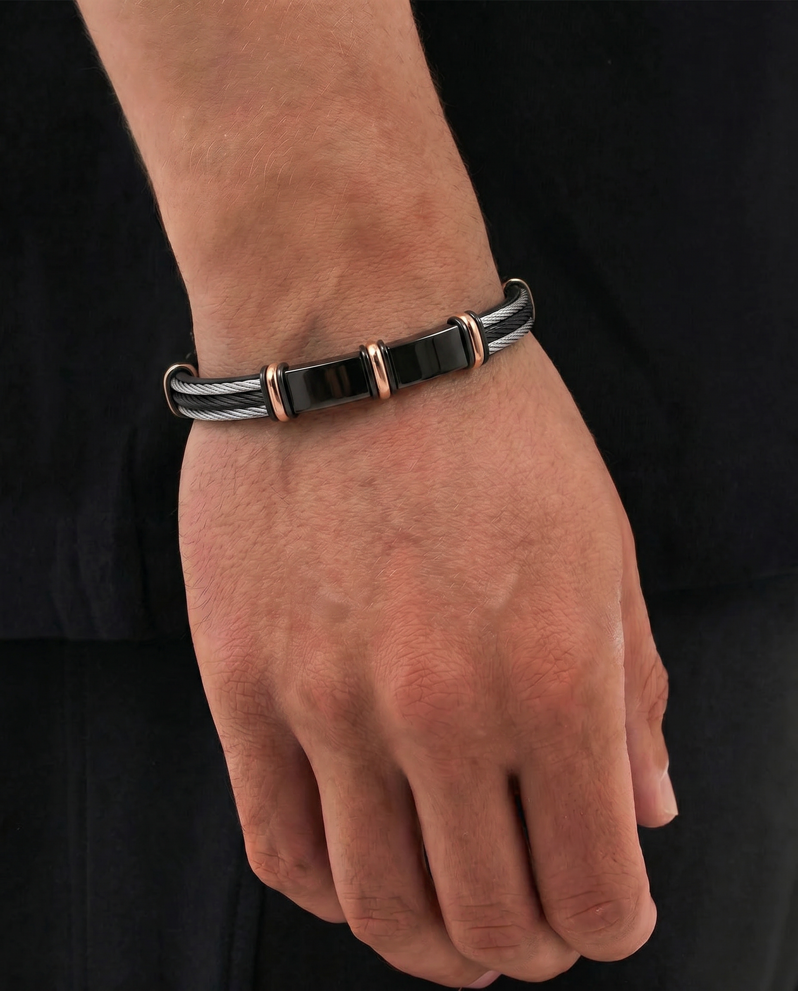 Link N Lock® Black Leather ID Bracelet