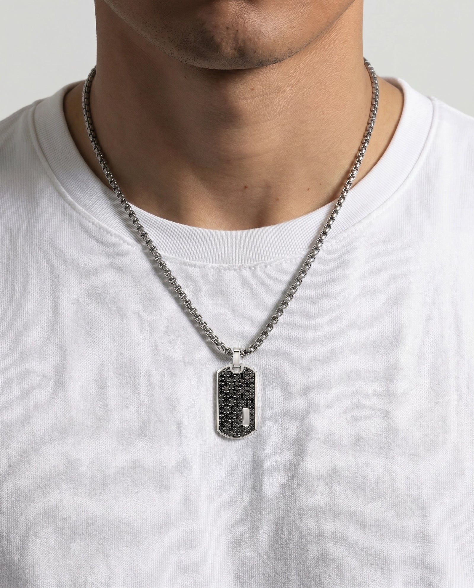 Men's black CZ dog tag pendant by Link N Lock®