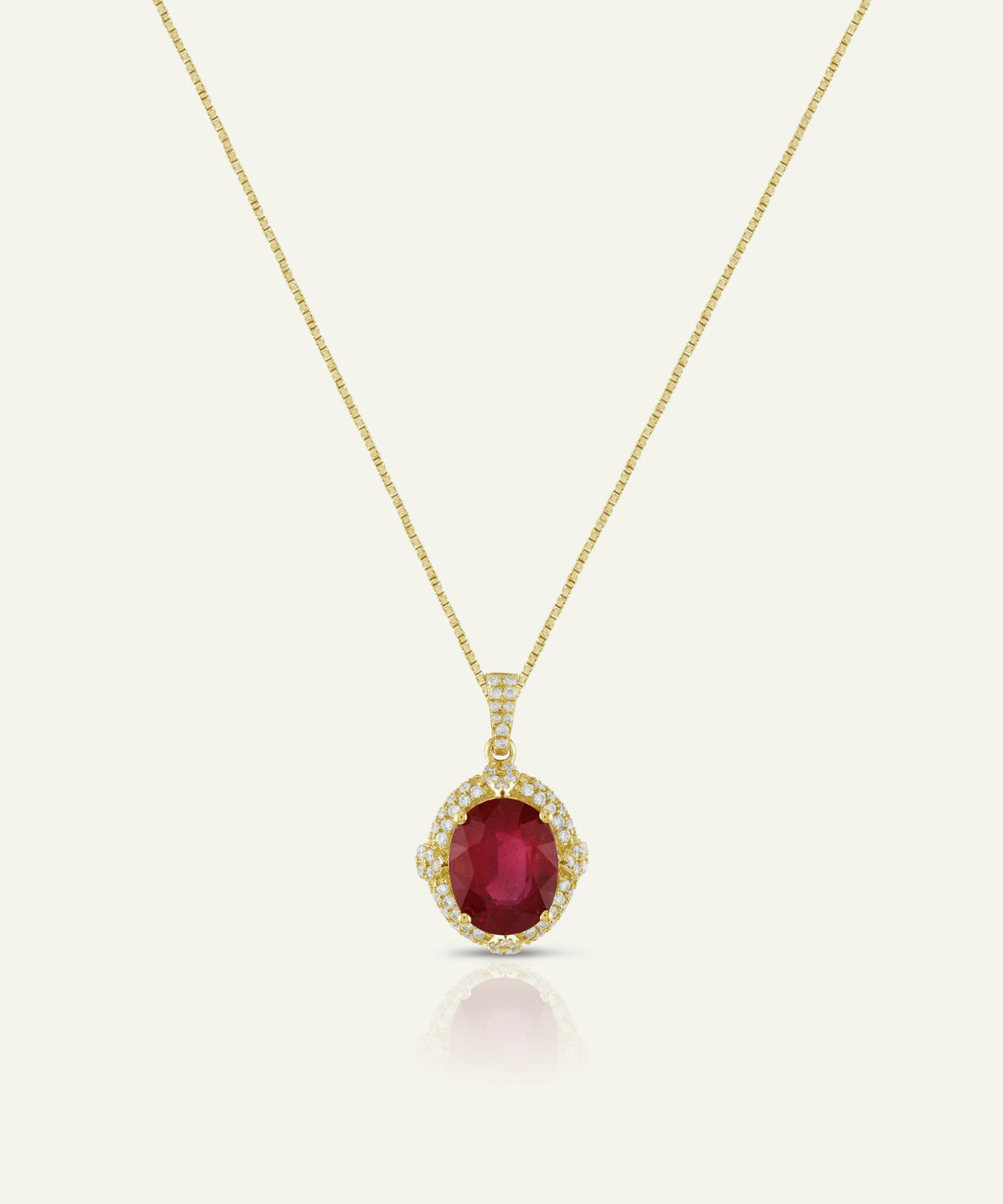 Aanika V® ruby & diamond oval halo pendant at Valliani Jewelers