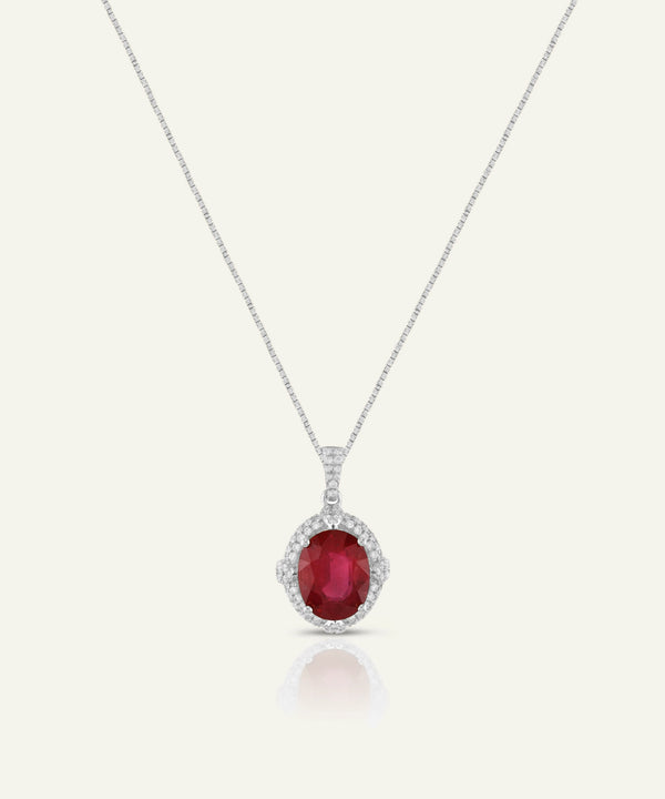Aanika V. Lab Created Ruby & Diamond Oval Halo Pendant - 4.50 Ct. T.W.