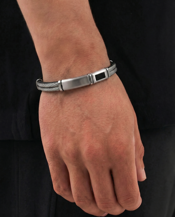 Link N Lock® Black Leather ID Bracelet