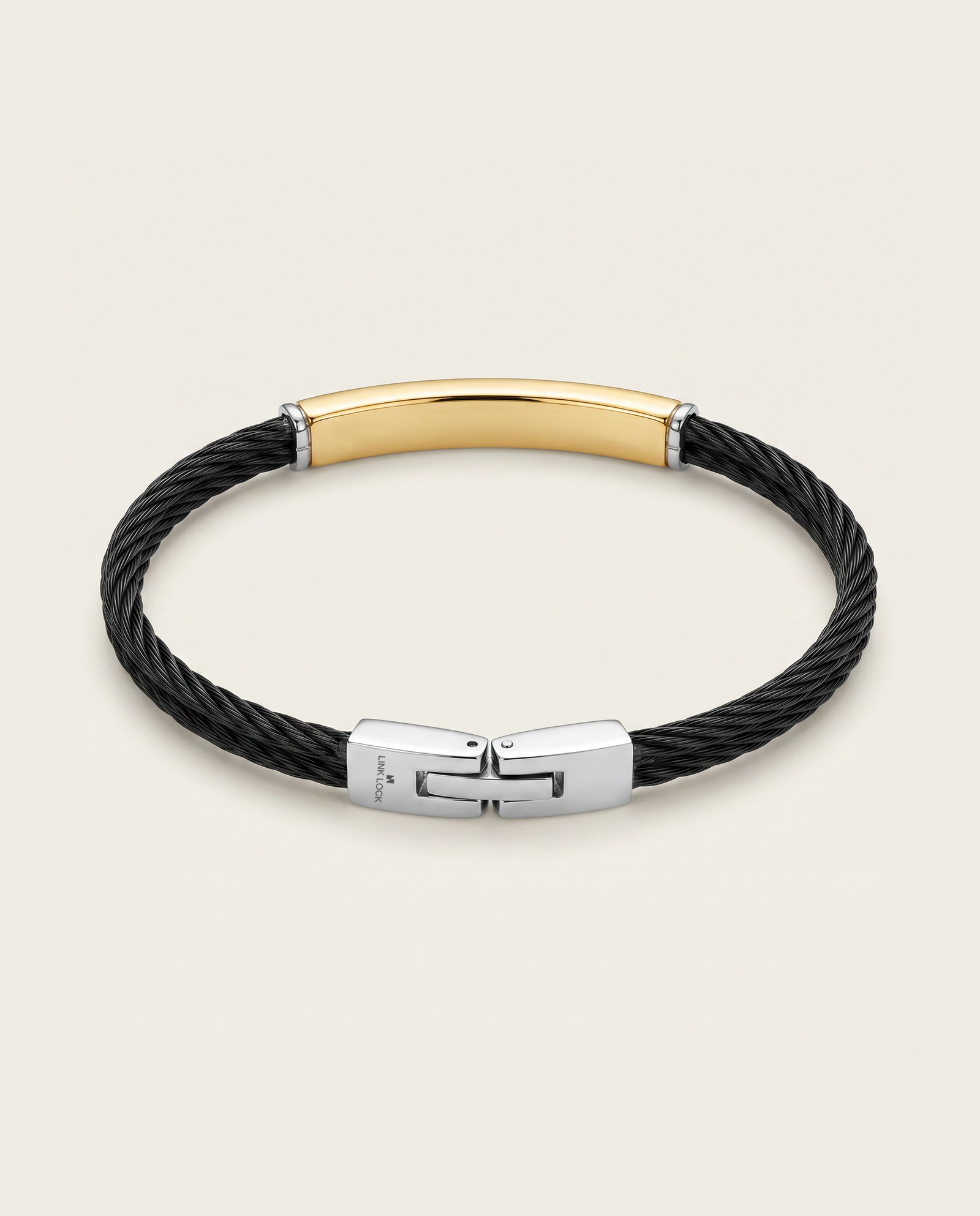 Link N Lock® Black Leather With Steel ID Bracelet