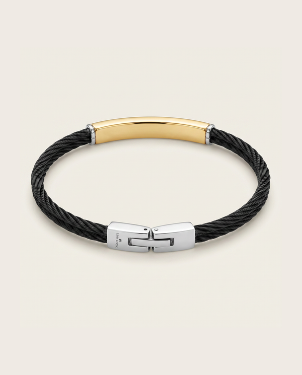 Link N Lock® Black Leather With Steel ID Bracelet