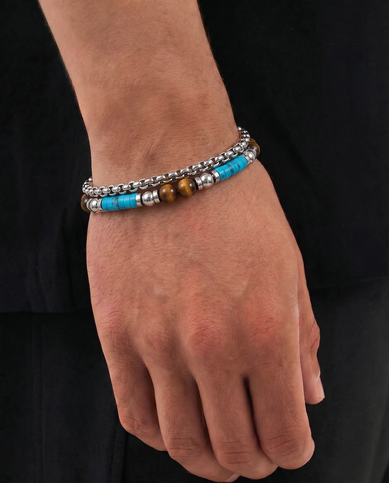 Link N Lock® Turquoise & Tiger's Eye Beaded Bracelet