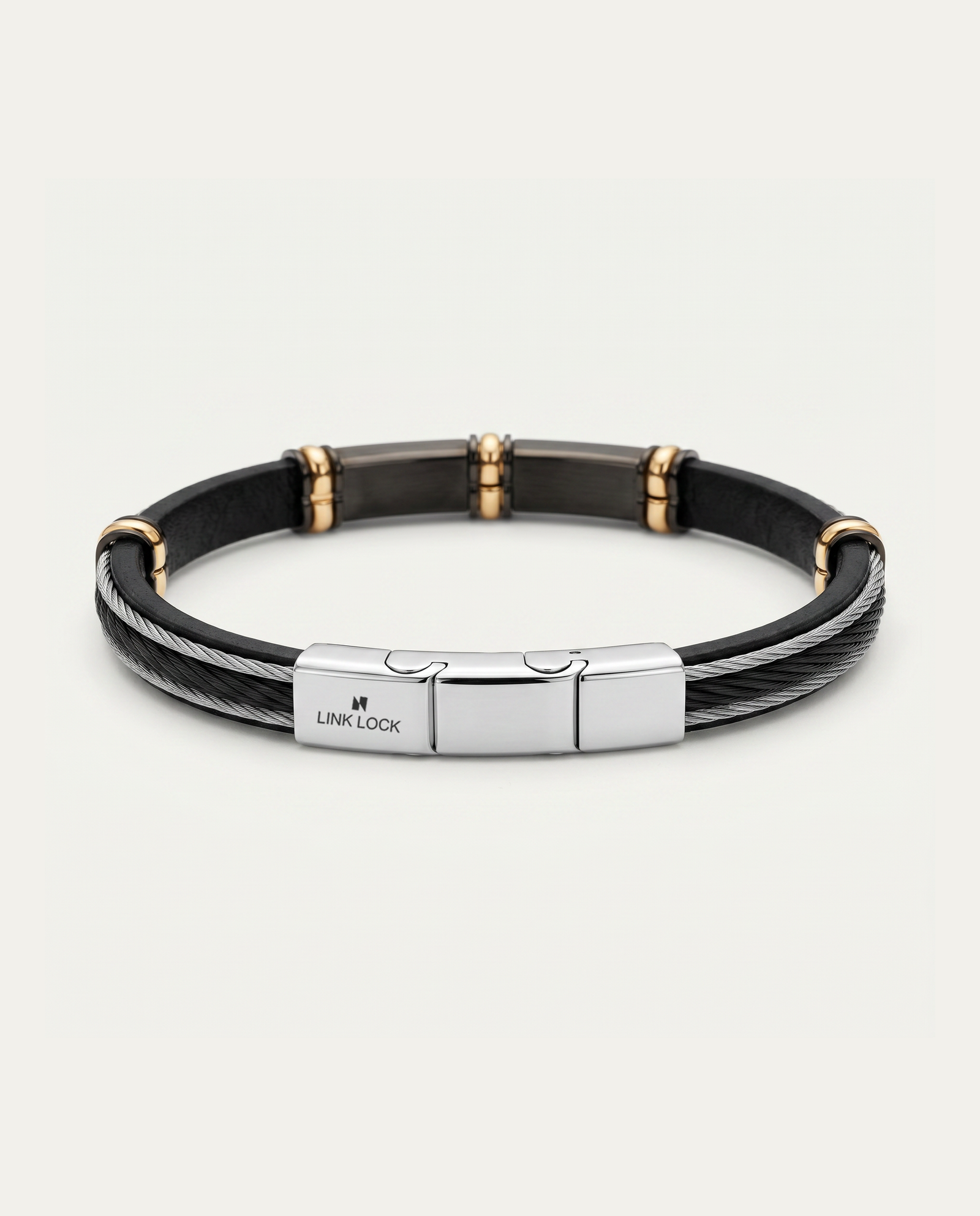 Link N Lock® Black Leather ID Bracelet
