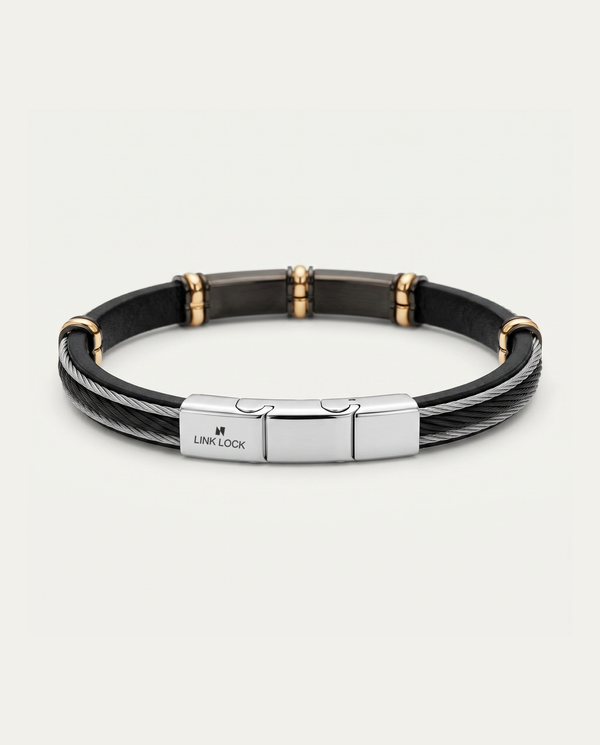 Link N Lock® Black Leather ID Bracelet