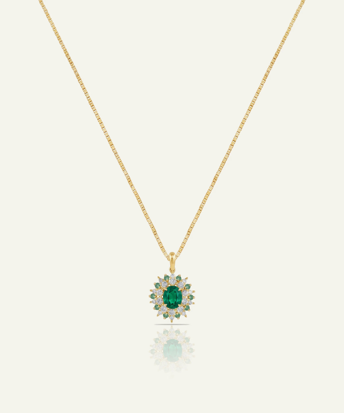 Aanika V® emerald & diamond round halo pendant at Valliani Jewelers