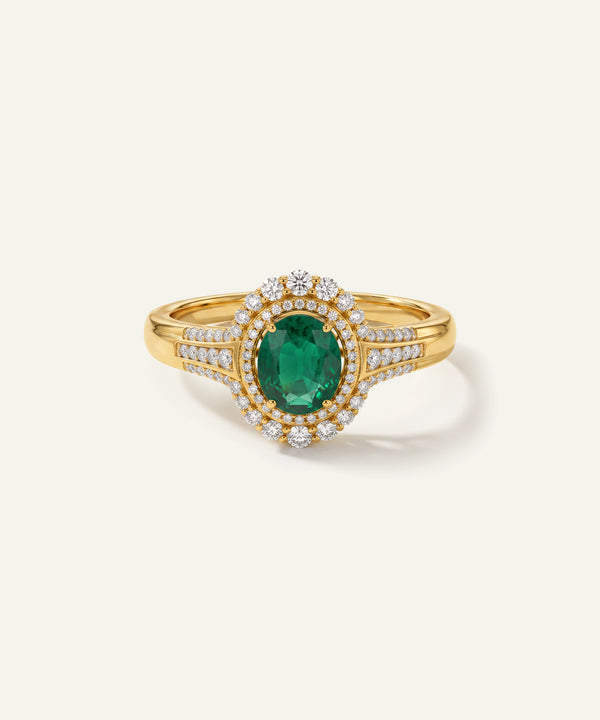 Aanika V. Emerald & Diamond Round Halo Split Shank Ring - 0.75 Ct. T.W.