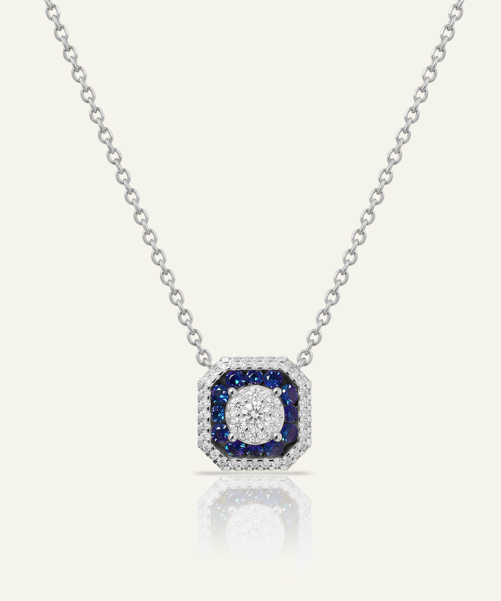 Aanika V. Sapphire & Diamond Round Halo Necklace