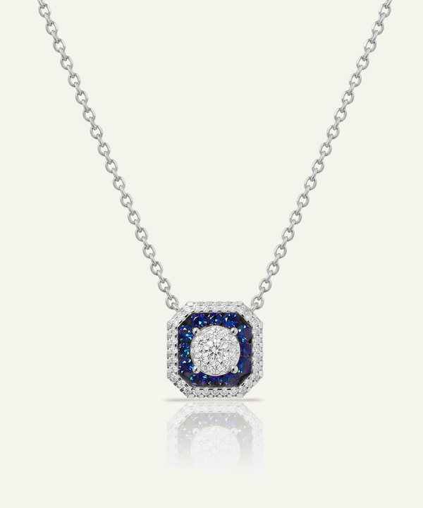 Aanika V. Sapphire & Diamond Round Halo Necklace