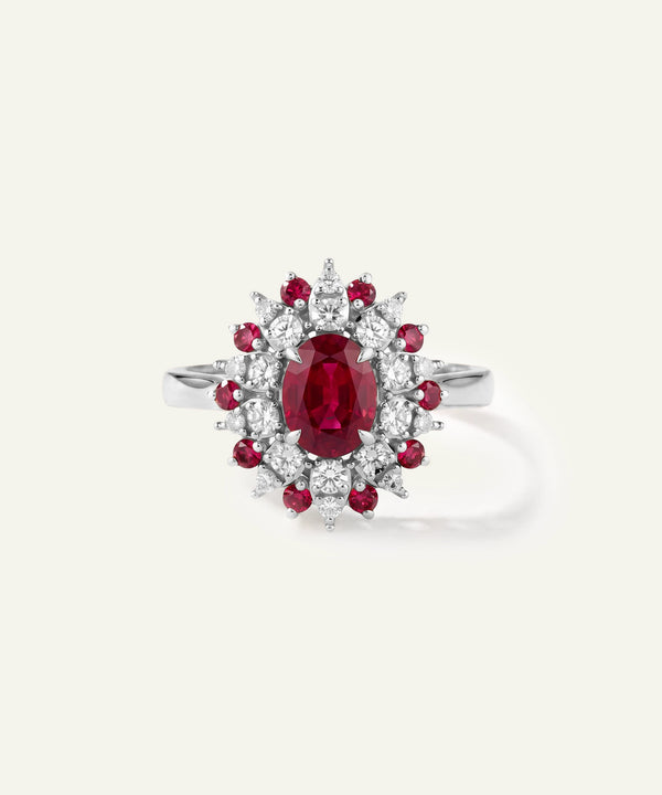 Aanika V. Ruby & Diamond Cluster Halo Ring - 4.10 Ct. T.W.