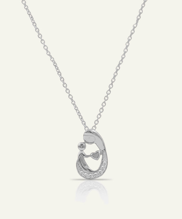Silver necklace with a unique pendant on a white background