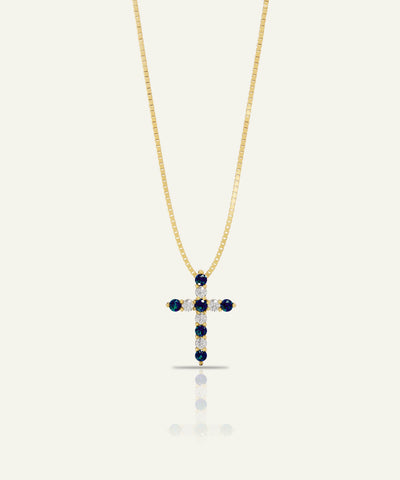 Aanika V. Sapphire & Diamond Round Cross Pendant