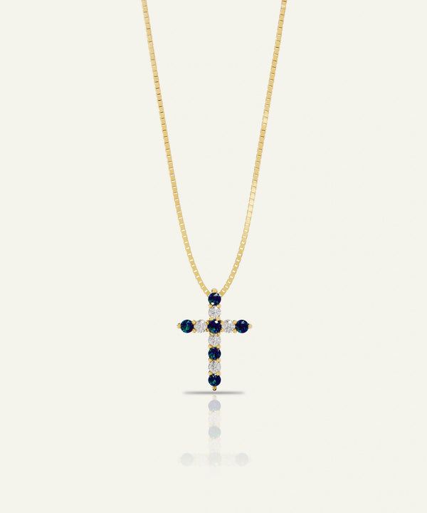 Aanika V. Sapphire & Diamond Round Cross Pendant