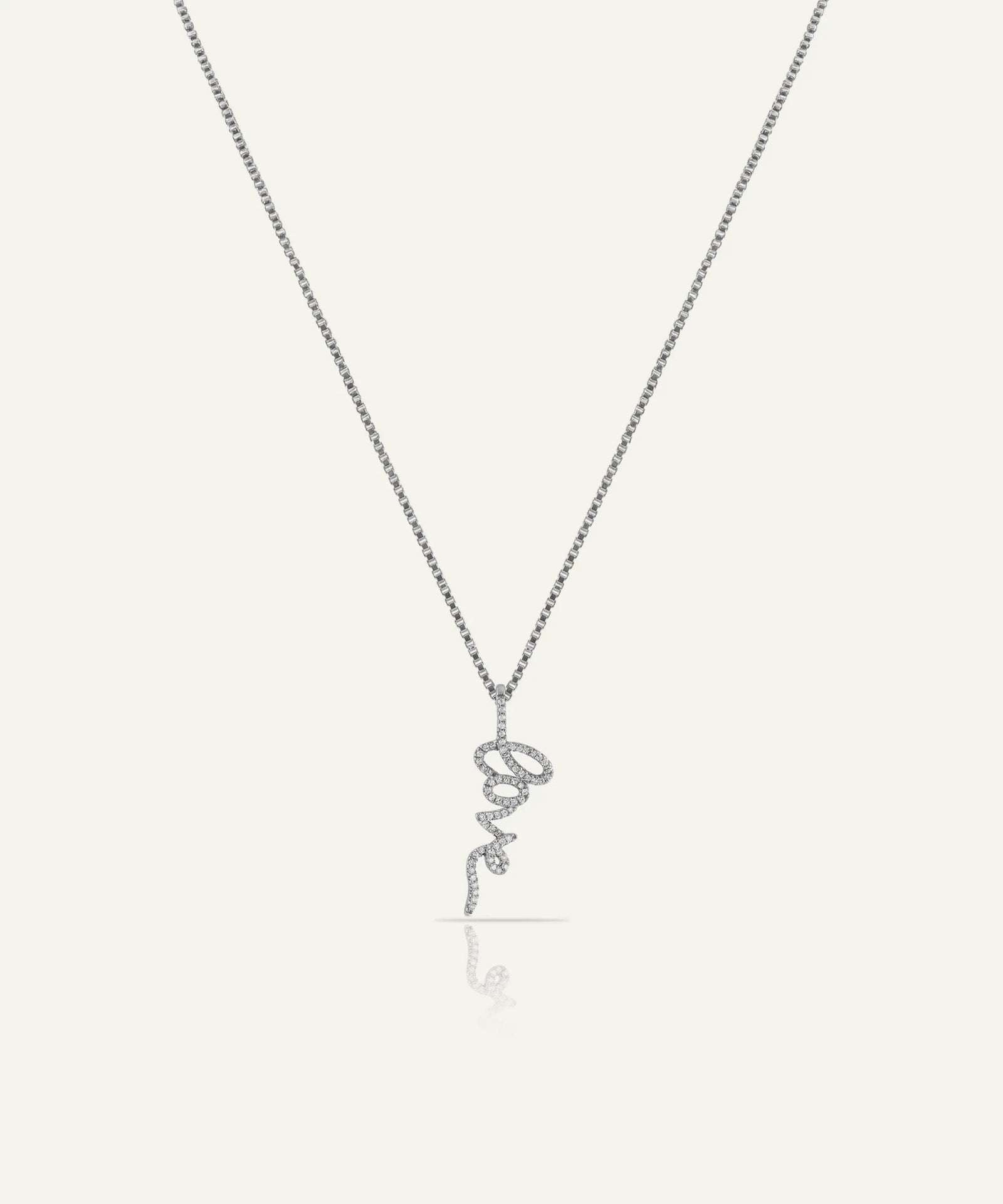 Necklace with 'love' pendant on a white background