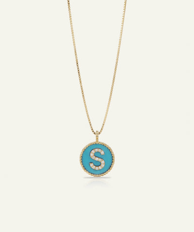 Bella by Ovani® Diamond & Blue Turquoise Letter S Initial Pendant