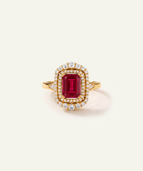 Aanika V. Lab Created Ruby & Diamond Halo Ring - 0.75Ct. T.W.