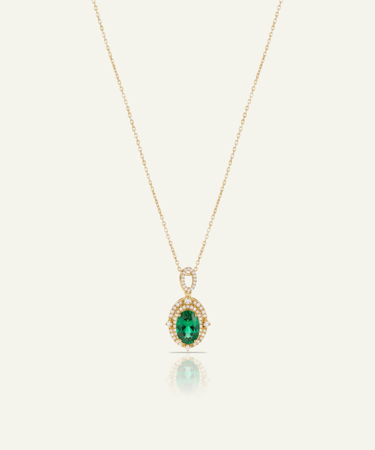 Aanika V® emerald & diamond oval double halo pendant at Valliani Jewelers