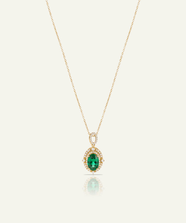 Aanika V. Emerald & Diamond Oval Double Halo Pendant - 1.00 Ct. T.W.