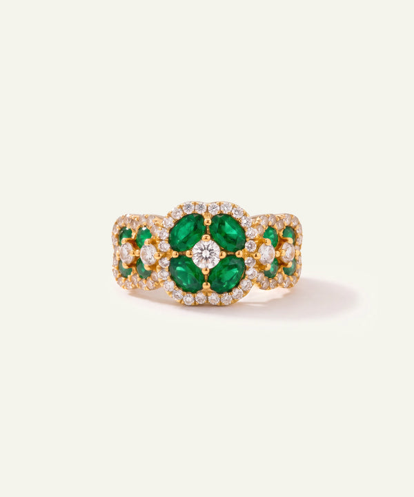 Aanika V. Emerald & Diamond Cluster Ring - 1.7 Ct. T.W.