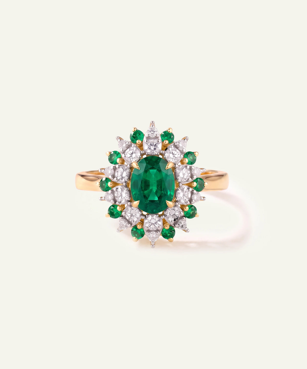 Aanika V® emerald & diamond halo cluster ring at Valliani Jewelers