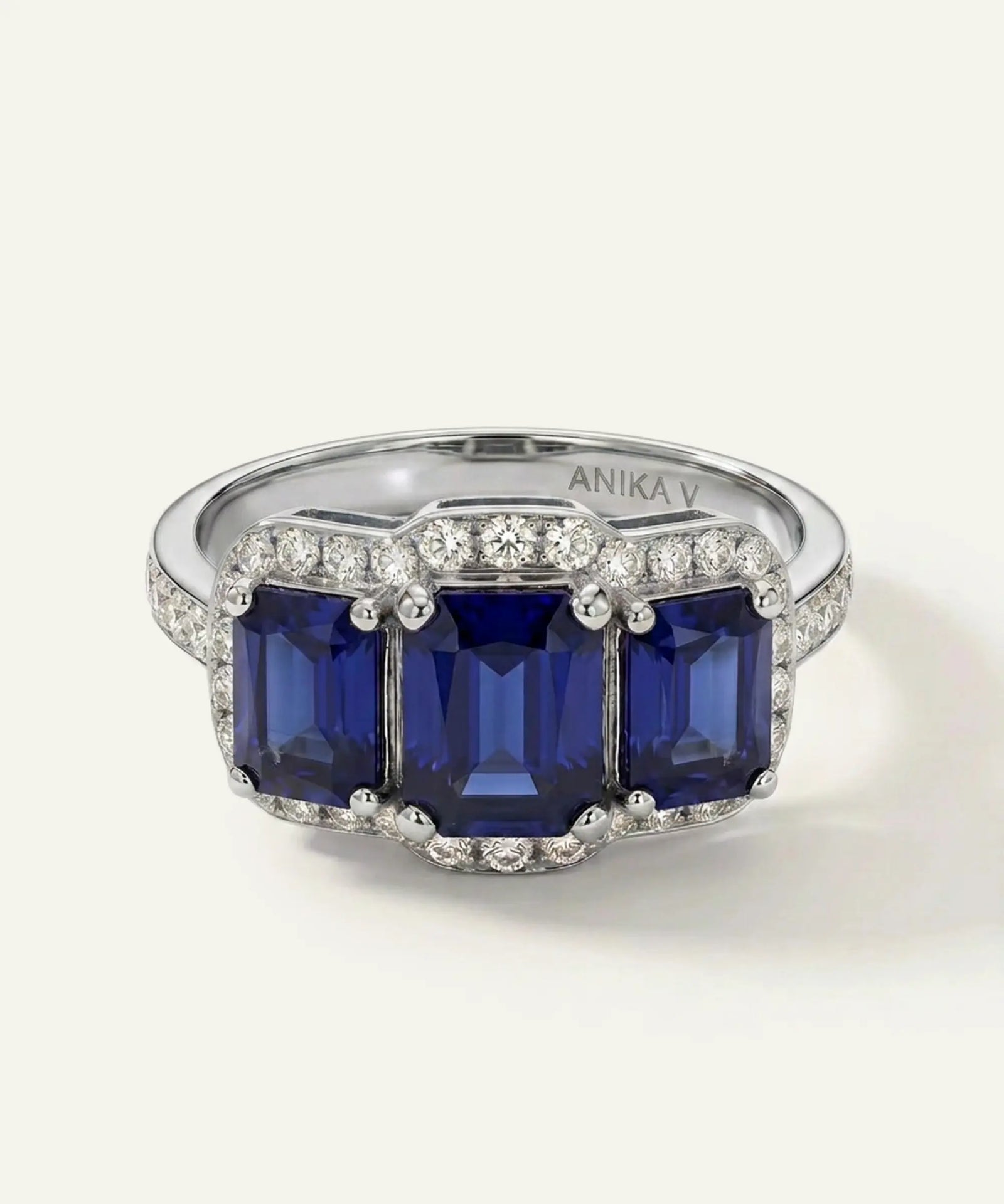 Aanika V. Sapphire & Diamond Halo Ring - 3.75 Ct. T.W.