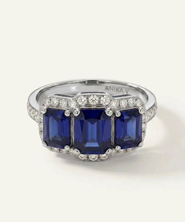 Aanika V. Sapphire & Diamond Halo Ring - 3.75 Ct. T.W.