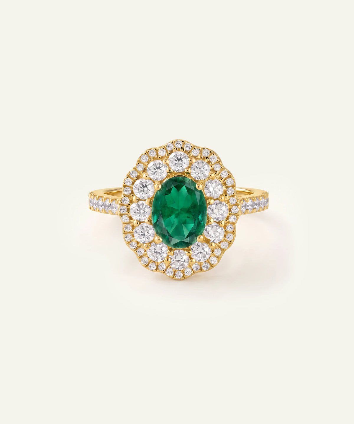 Aanika V. Emerald and Diamond Halo Cluster Ring - 2.00 Ct. T.W.