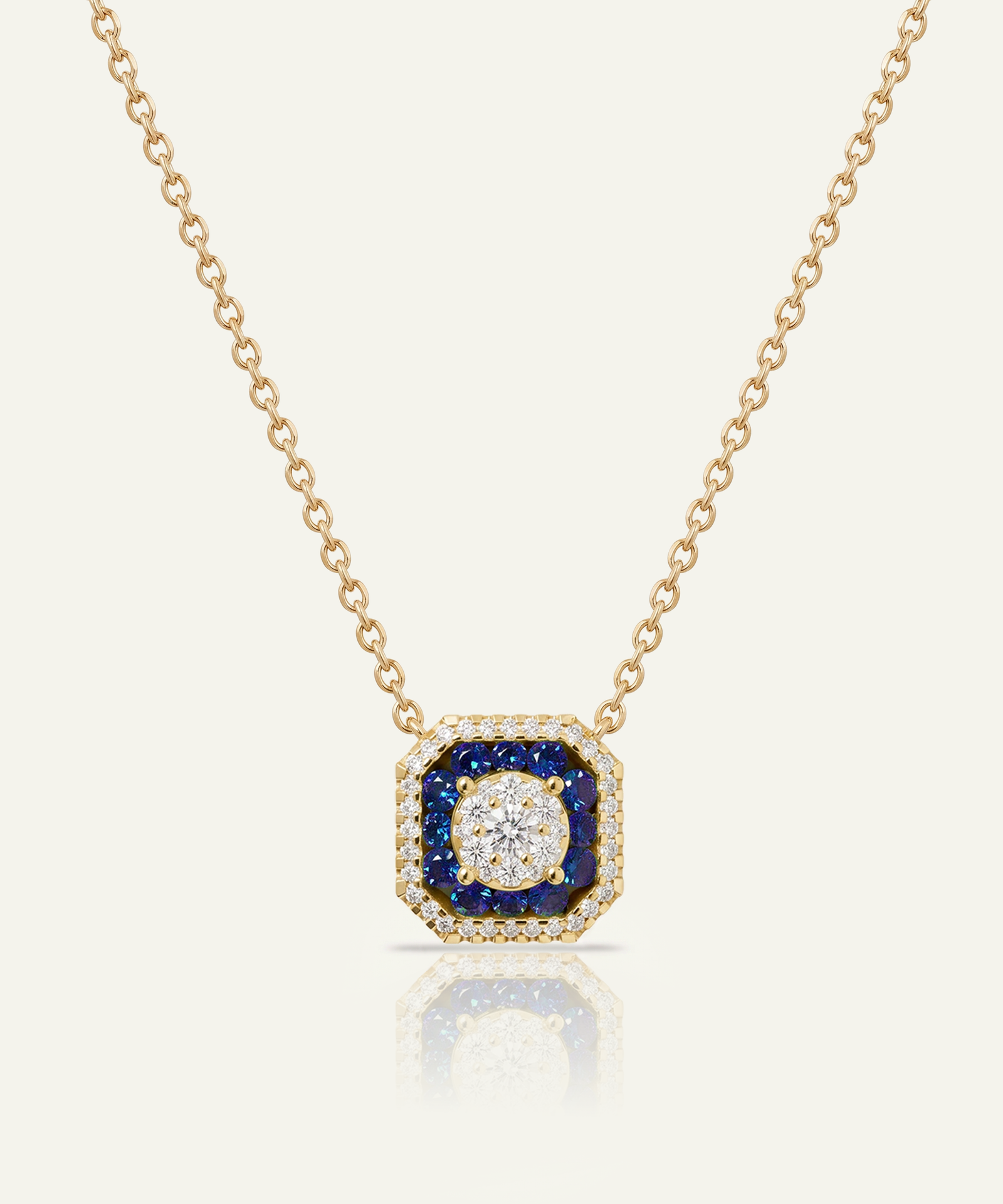 Aanika V. Sapphire & Diamond Round Halo Necklace