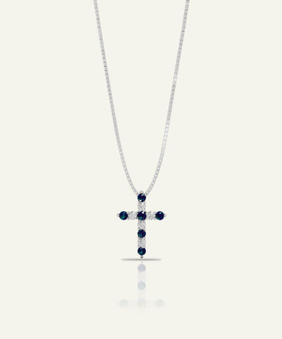 Aanika V. Sapphire & Diamond Round Cross Pendant - alternate view