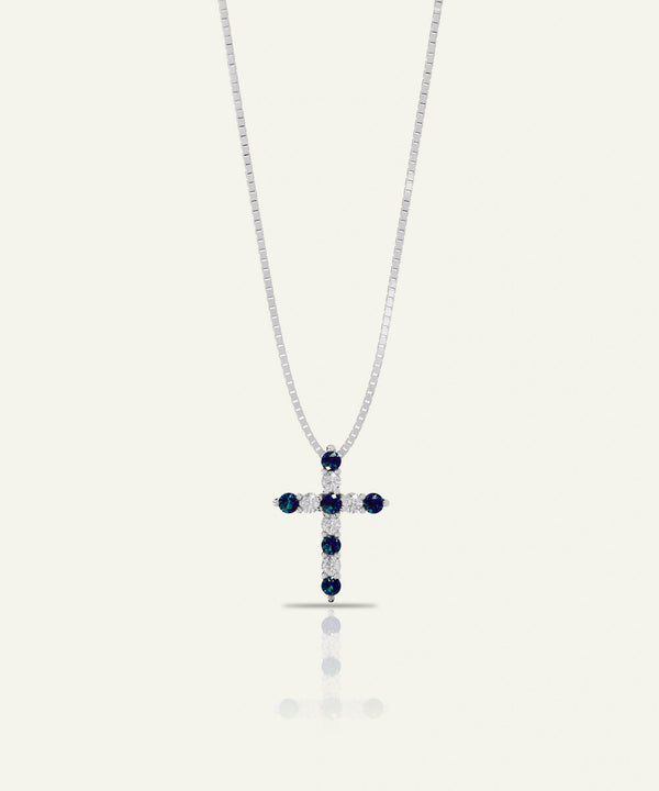 Aanika V. Sapphire & Diamond Round Cross Pendant
