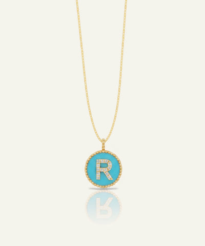 Bella by Ovani® Diamond & Blue Turquoise Letter R Initial Pendant