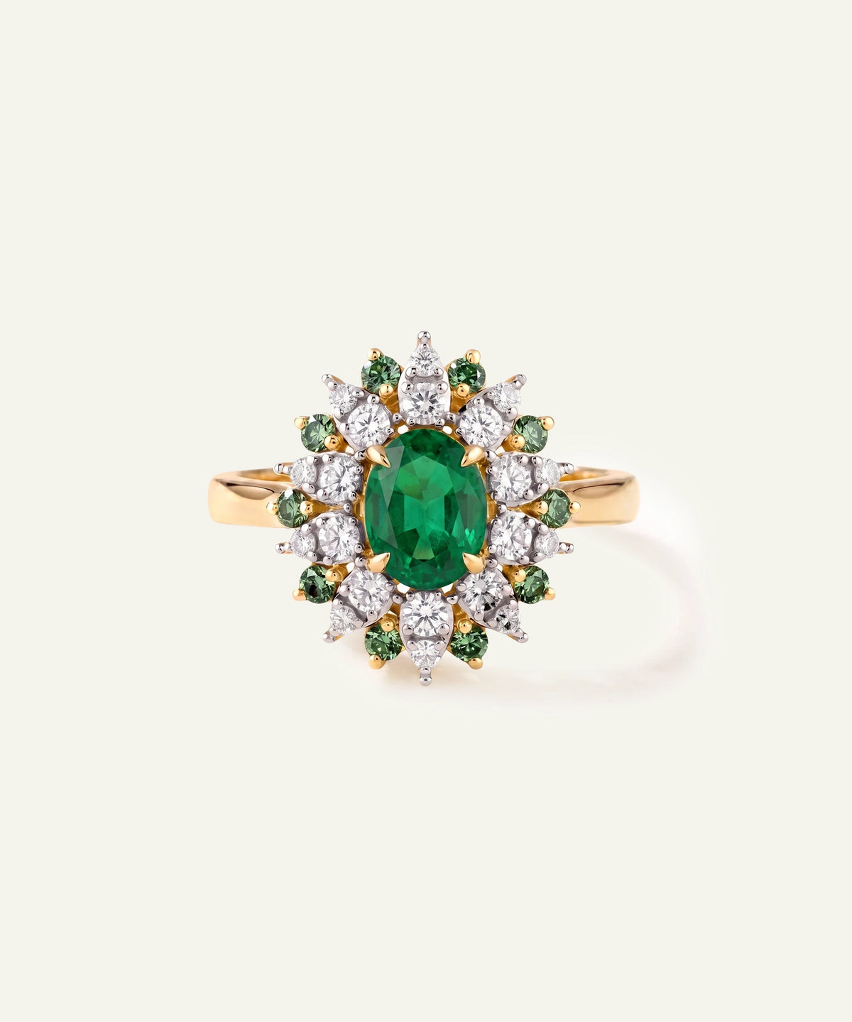 Aanika V. Emerald & Diamond Floral Cluster Halo Ring - 3.05 Ct. T.W.