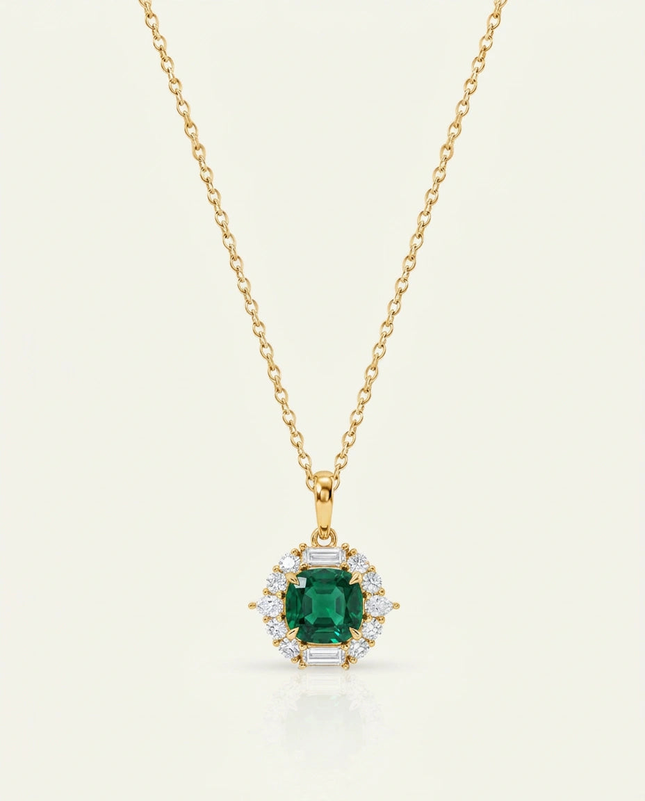Aanika V. Lab-created Emerald & Lab-grown Diamond Halo Pendant