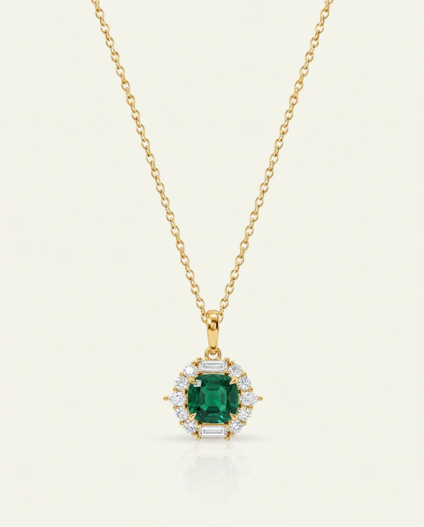 Aanika V. Lab-created Emerald & Lab-grown Diamond Halo Pendant