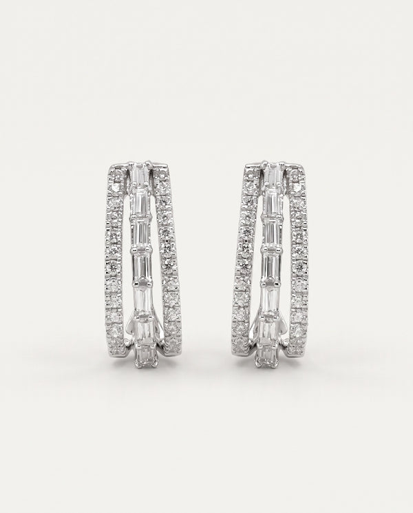 Novello Lab-grown Diamond Baguette & Round 3-Row Hoops