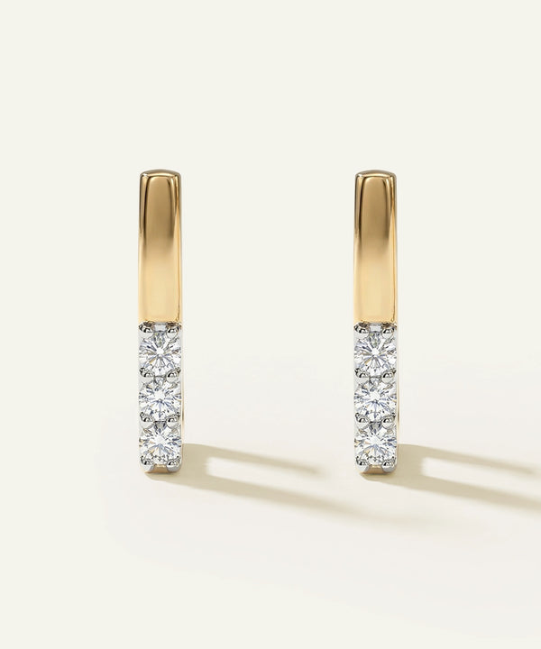 Gold and diamond earrings on a white background