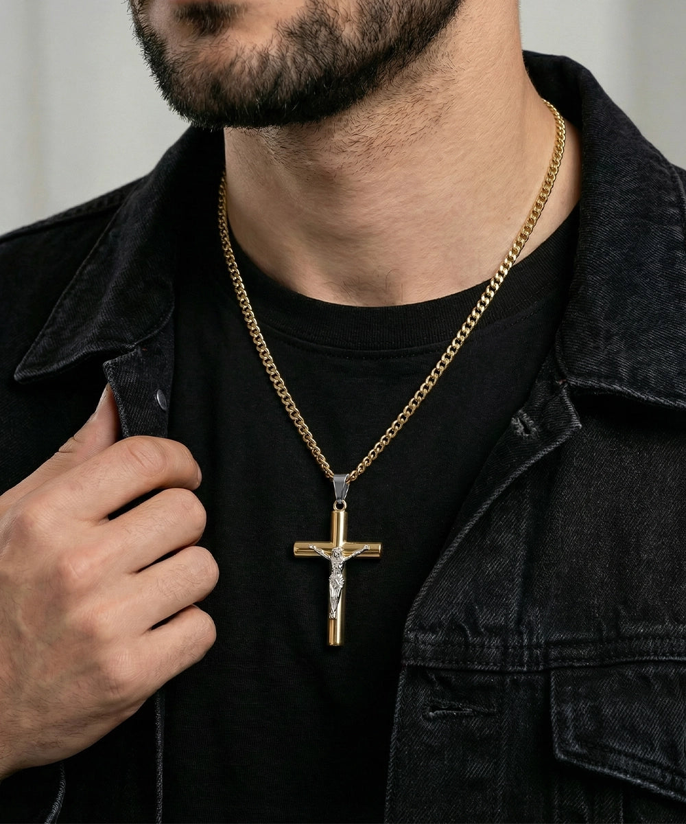 Men's two-tone Jesus cross pendant by Link N Lock®